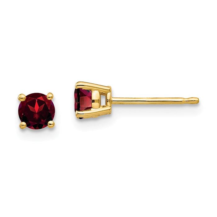 Million Charms 14k Yellow Gold 4mm Garnet Earrings, 4mm x 4mm