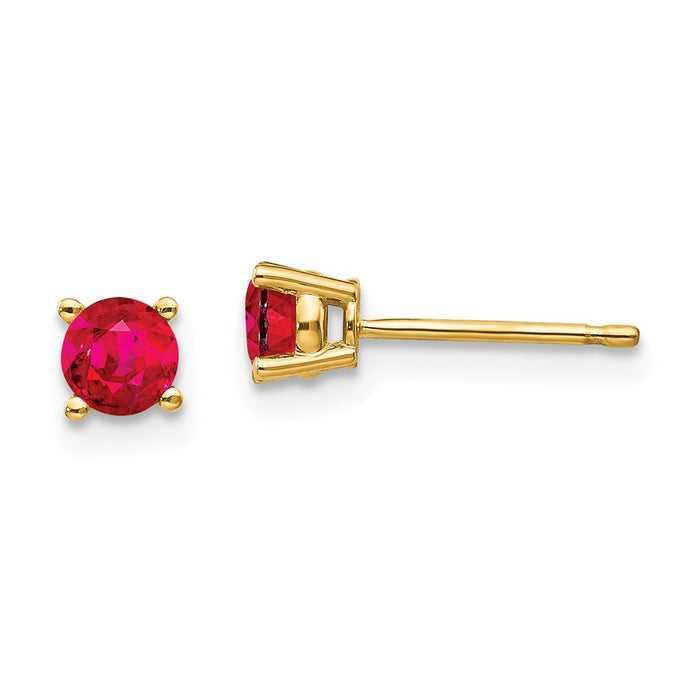 Million Charms 14k Yellow Gold Ruby Post Earrings, 4mm x 4mm