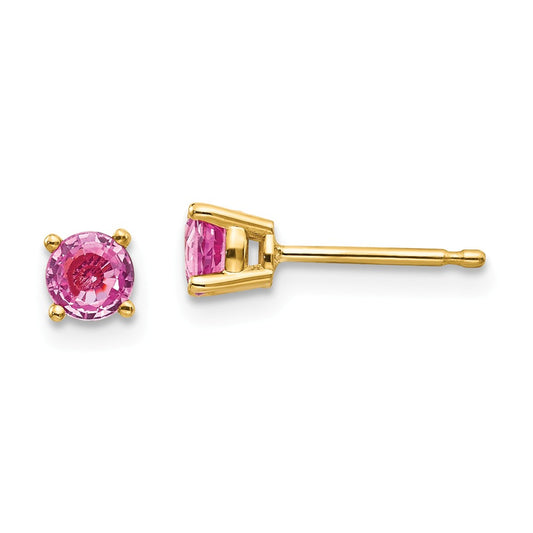 Million Charms 14k Yellow Gold Pink Sapphire Earrings, 4mm x 4mm