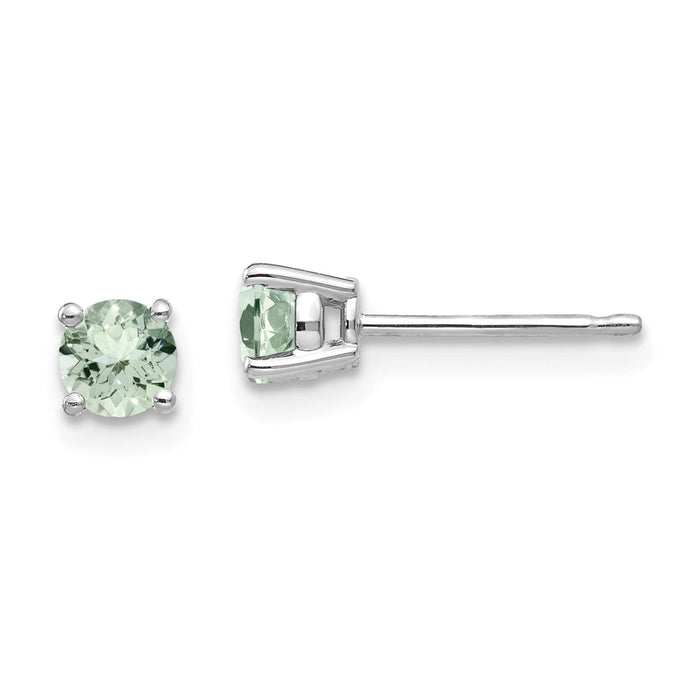 Million Charms 14k White Gold 4mm Round Green Quartz Earrings, 5mm x 5mm