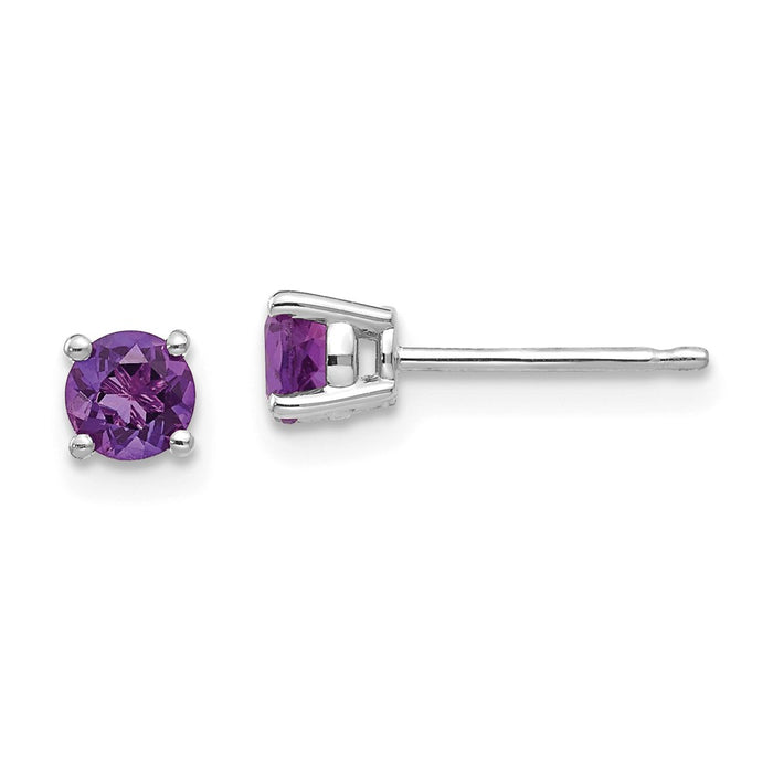 Million Charms 14k White Gold 4mm Amethyst Earrings, 4mm x 4mm