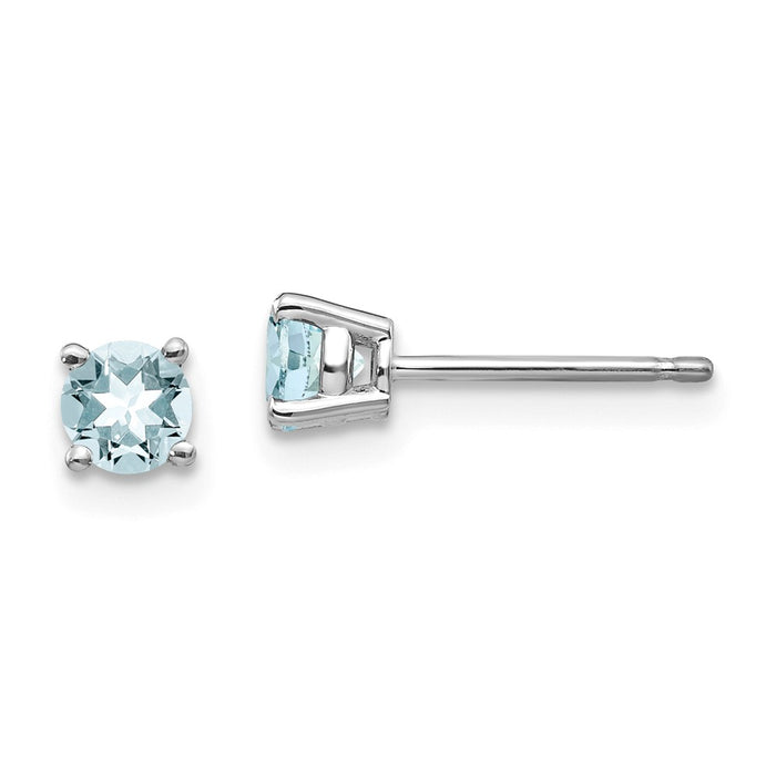 Million Charms 14k White Gold Aquamarine Post Earrings, 4.5mm x 4mm