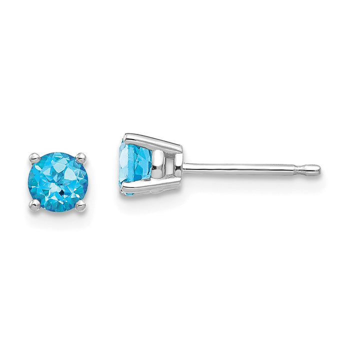 Million Charms 14k White Gold 4mm Blue Topaz Earrings, 4mm x 4mm