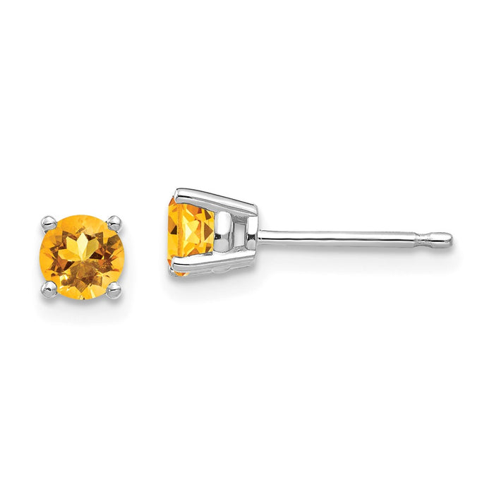 Million Charms 14k White Gold 4mm Citrine Earrings, 4mm x 4mm