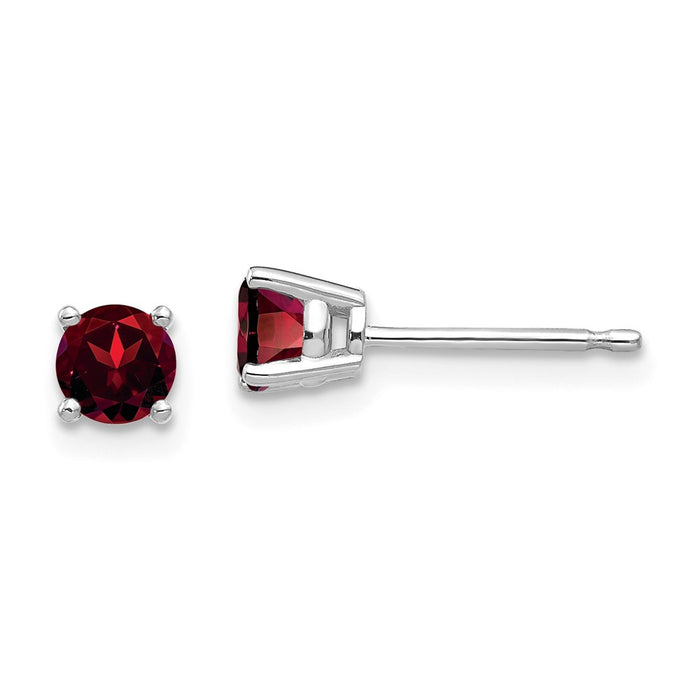 Million Charms 14k White Gold 4mm Garnet Earrings, 4mm x 4mm