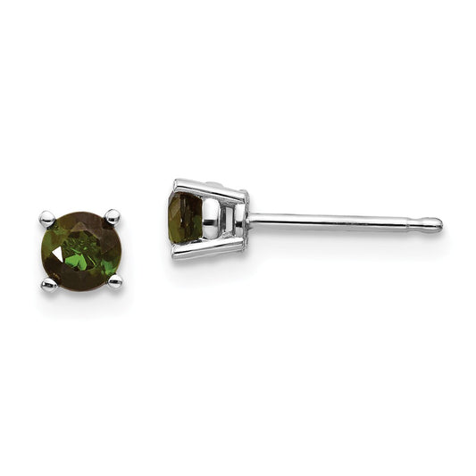 Million Charms 14k White Gold Green Tourmaline Earrings, 4mm x 4mm