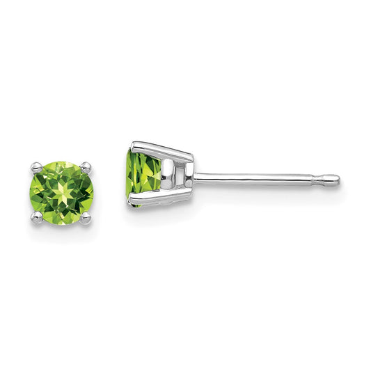 Million Charms 14k White Gold 4mm Peridot Earrings, 4mm x 4mm