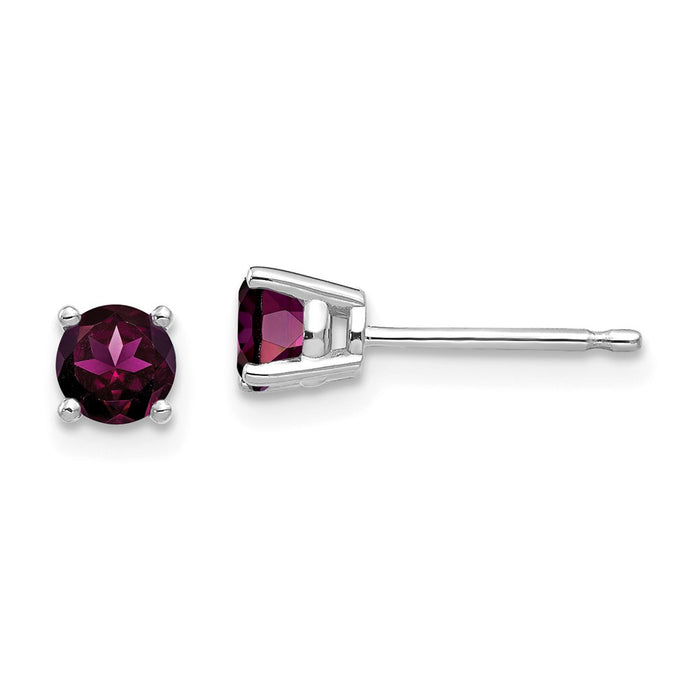 Million Charms 14k White Gold 4mm Rhodolite Garnet Earrings, 4mm x 4mm