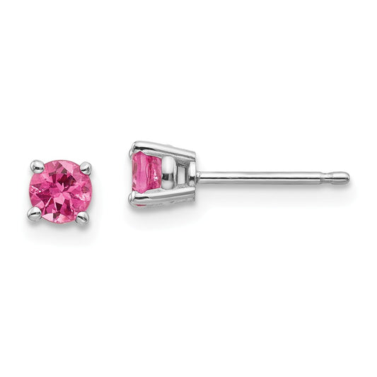 Million Charms 14k White Gold Pink Spinel Earrings, 4mm x 4mm