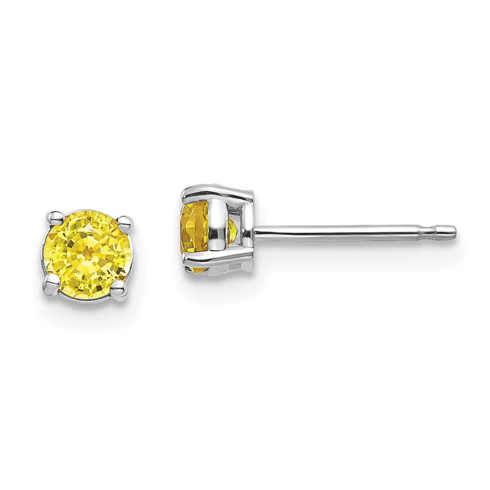Million Charms 14k White Gold Yellow Sapphire Earrings, 4mm x 4mm