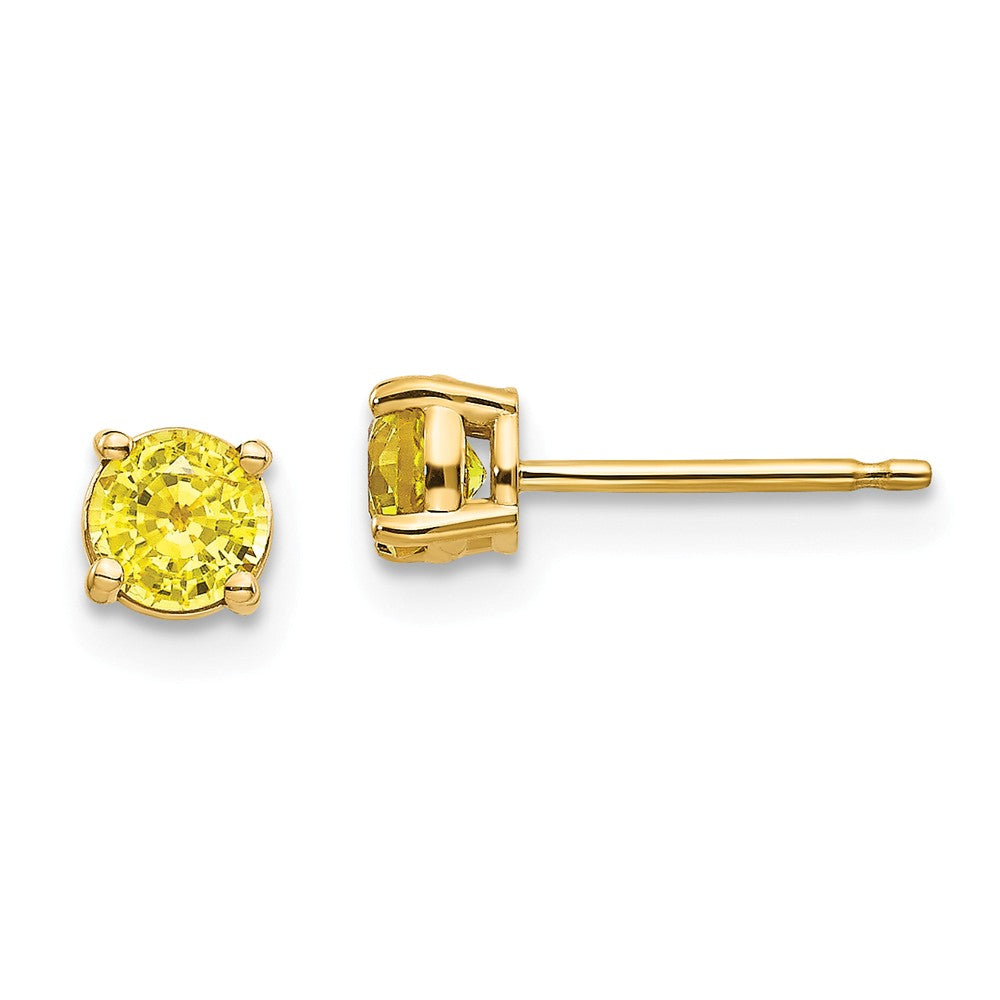 Million Charms 14k Yellow Gold Yellow Sapphire Earrings, 4mm x 4mm