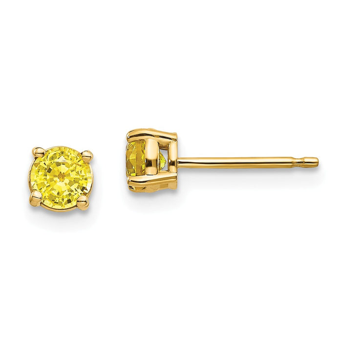 Million Charms 14k Yellow Gold Yellow Sapphire Earrings, 4mm x 4mm