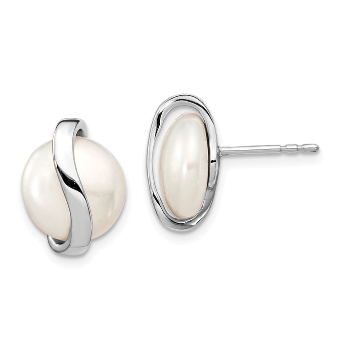 Million Charms 14k White Gold Coin Freshwater Cultured Pearl Post Earrings, 5mm x 5mm