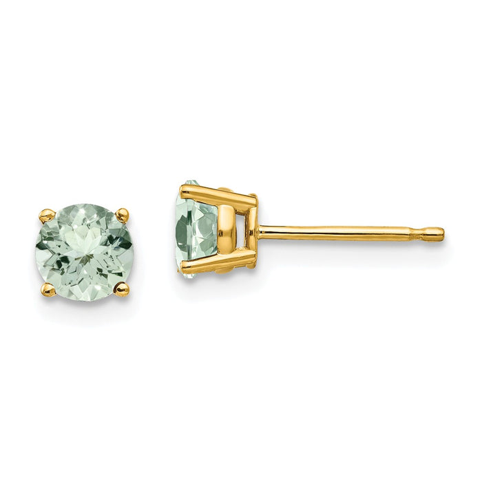 Million Charms 14k Yellow Gold 5mm Round Green Quartz Earrings, 6mm x 6mm