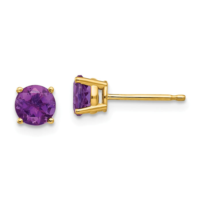 Million Charms 14k Yellow Gold 5mm Amethyst Post Earrings, 5mm x 5mm