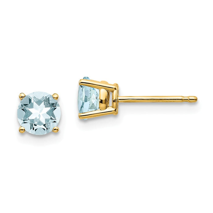 Million Charms 14k Yellow Gold Aquamarine Post Earrings, 5mm x 5mm