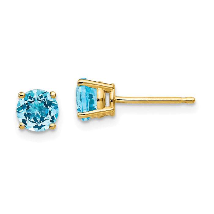 Million Charms 14k Yellow Gold 5mm Blue Topaz Earrings, 5mm x 5mm