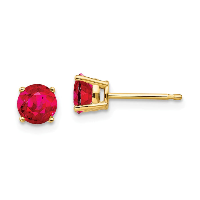 Million Charms 14k Yellow Gold Ruby Post Earrings, 5mm x 5mm