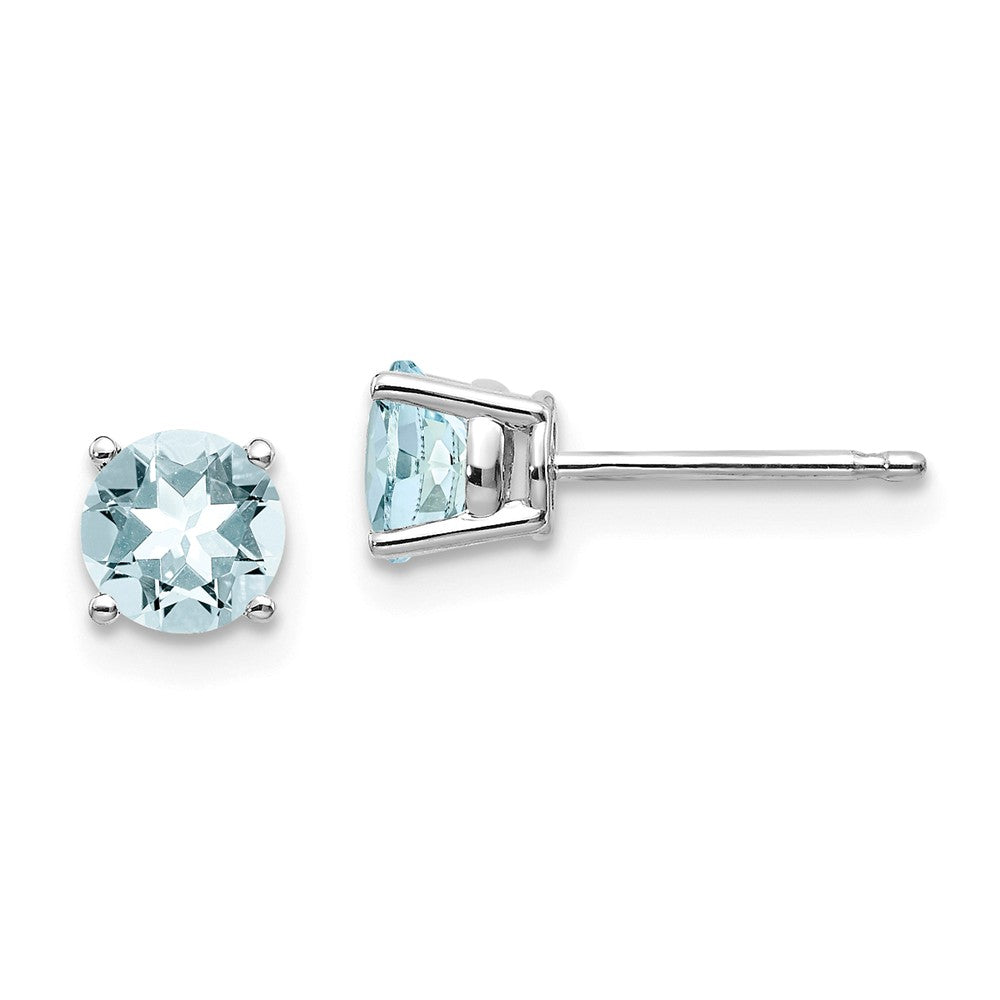 Million Charms 14k White Gold Aquamarine Earrings, 5mm x 5mm