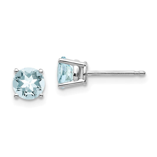Million Charms 14k White Gold Aquamarine Earrings, 5mm x 5mm