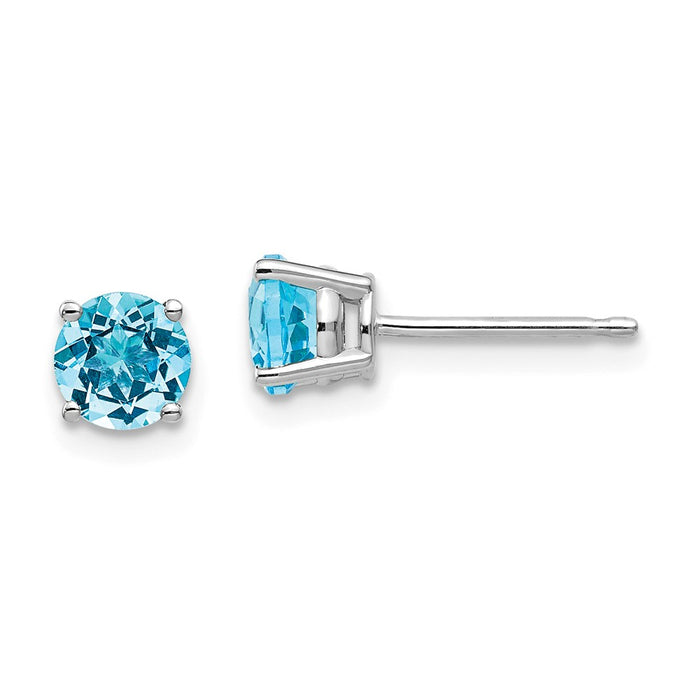 Million Charms 14k White Gold 5mm Blue Topaz Earrings, 5mm x 5mm