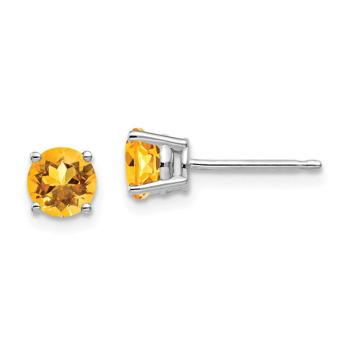 Million Charms 14k White Gold 5mm Citrine Earrings, 5mm x 5mm