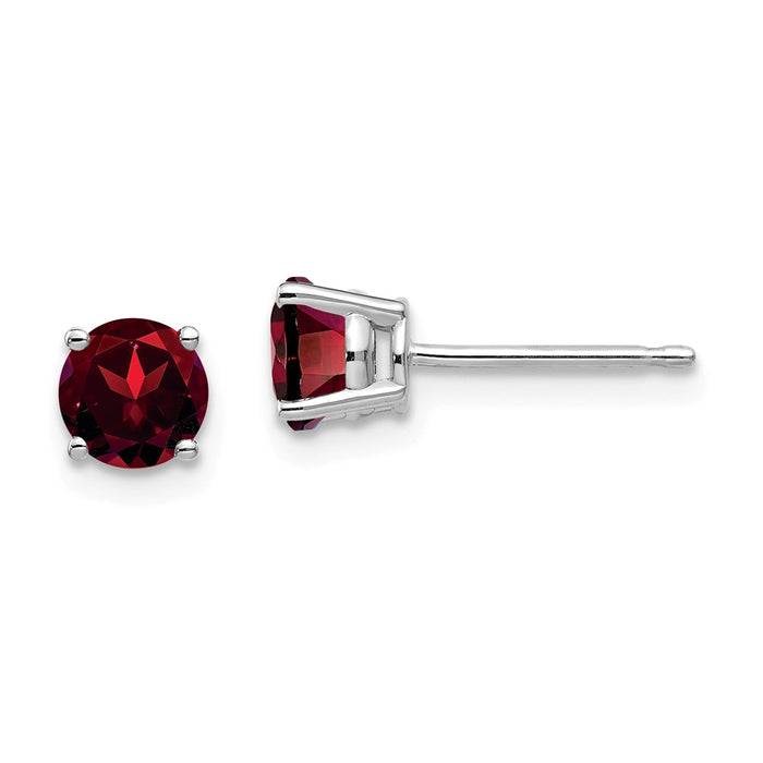 Million Charms 14k White Gold 5mm Garnet Earrings, 5mm x 5mm