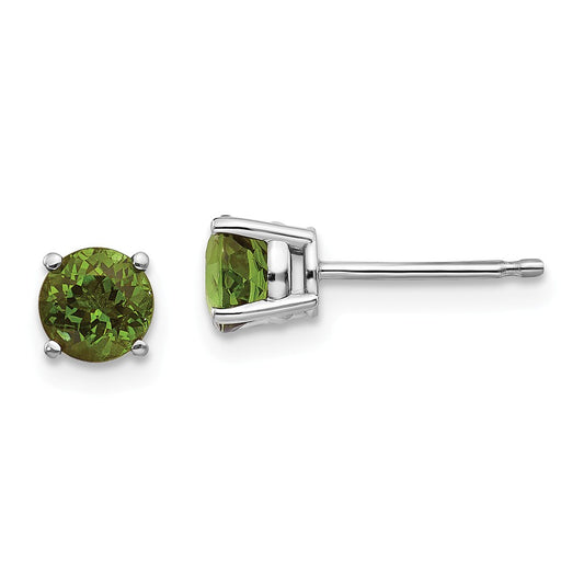 Million Charms 14k White Gold Green Tourmaline Earrings, 5mm x 5mm