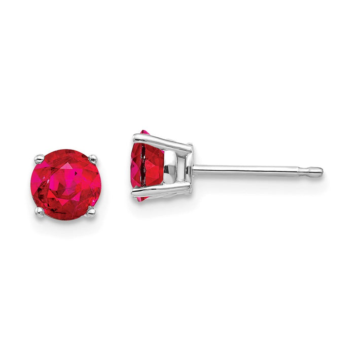 Million Charms 14k White Gold Ruby Earrings, 5mm x 5mm