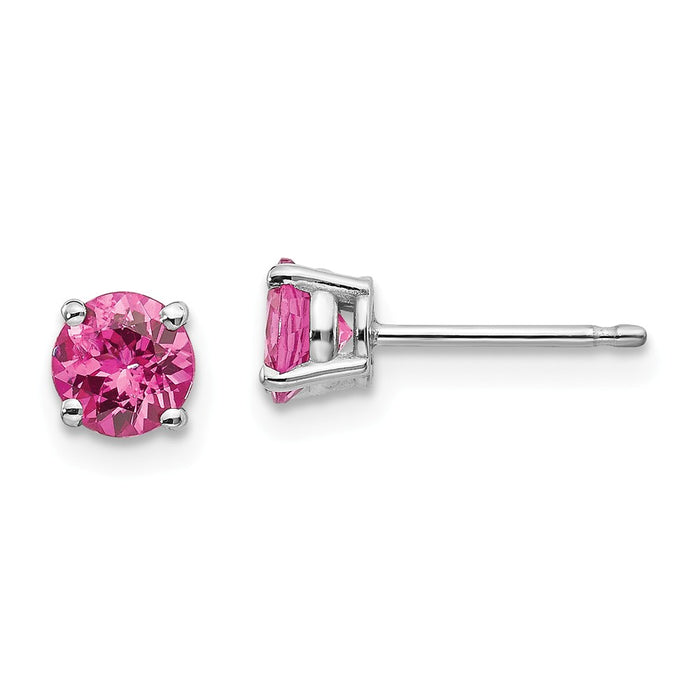 Million Charms 14k White Gold Pink Spinel Earrings, 5mm x 5mm