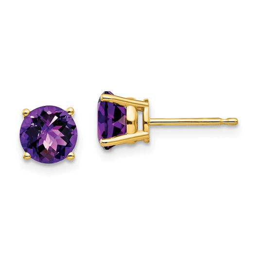 Million Charms 14k Yellow Gold 6mm Amethyst Checker Earrings, 6mm x 6mm