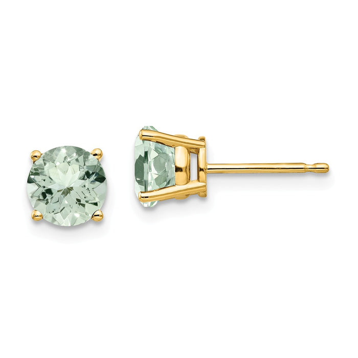 Million Charms 14k Yellow Gold 6mm Round Green Quartz Earrings, 7mm x 7mm