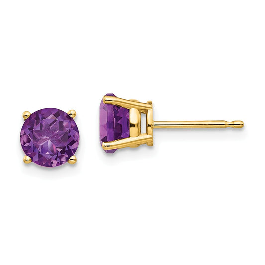 Million Charms 14k Yellow Gold 6mm Amethyst Post Earrings, 6mm x 6mm