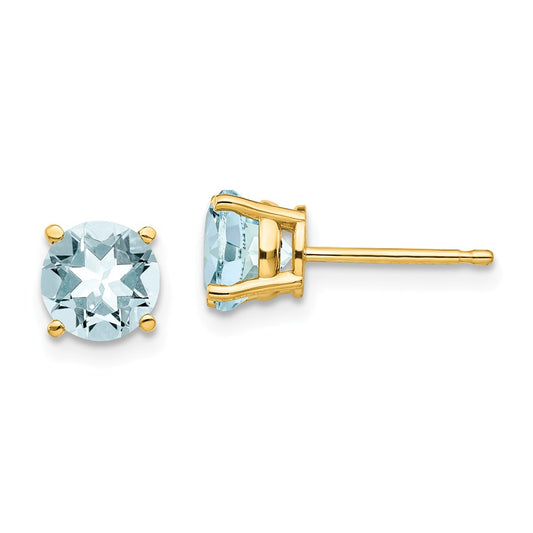 Million Charms 14k Yellow Gold Aquamarine Earrings, 6mm x 6mm