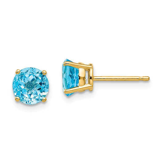 Million Charms 14k Yellow Gold 6mm Blue Topaz Earrings, 6mm x 6mm