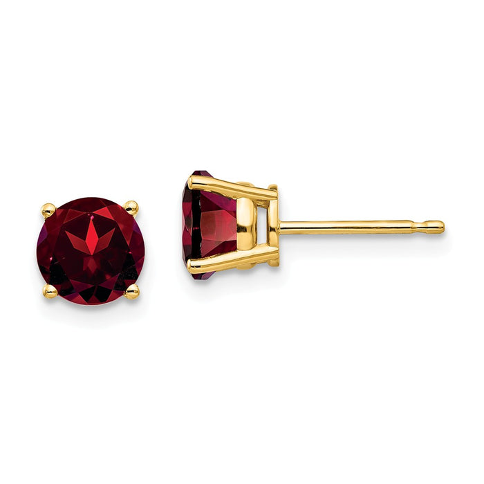 Million Charms 14k Yellow Gold 6mm Garnet Post Earrings, 6mm x 6mm