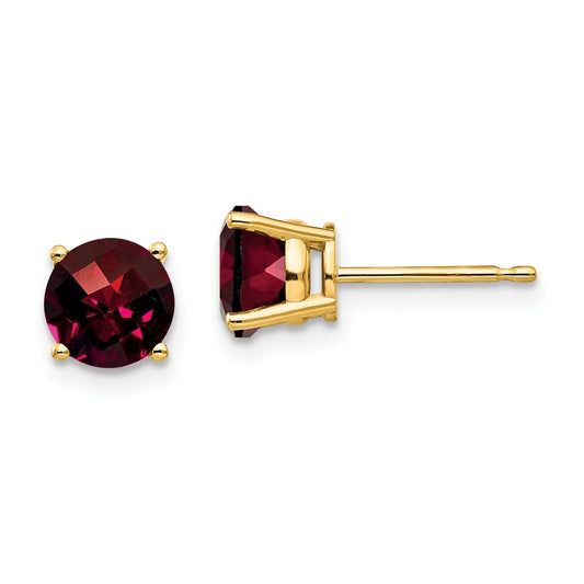 Million Charms 14k Yellow Gold 6mm Garnet Checker Earrings, 6mm x 6mm
