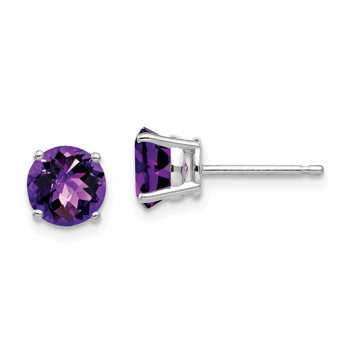 Million Charms 14k White Gold 6mm Amethyst Checker Earrings, 6mm x 6mm