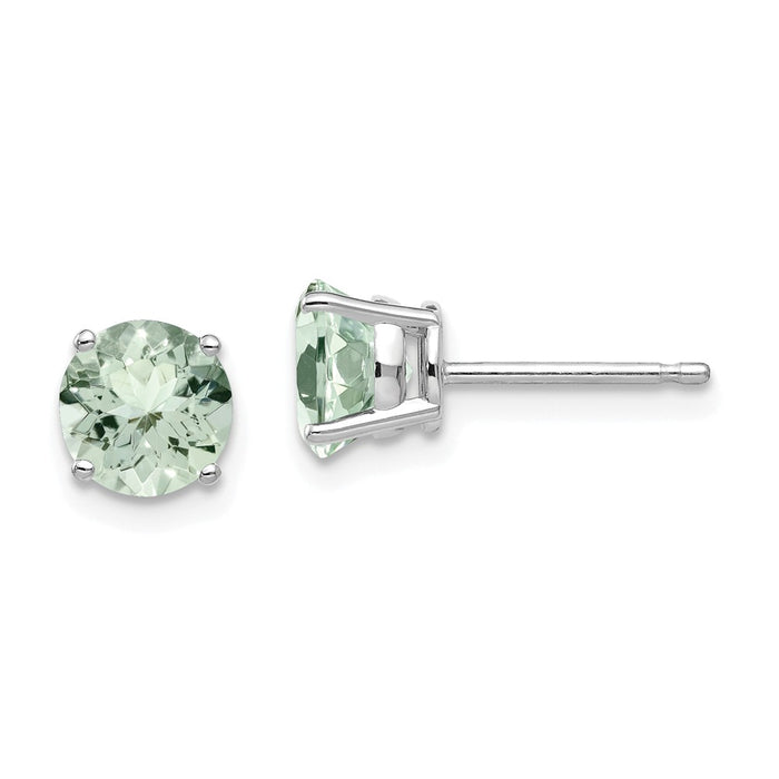 Million Charms 14k White Gold 6mm Round Green Quartz Earrings, 7mm x 7mm