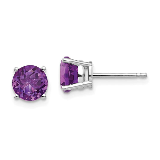 Million Charms 14k White Gold 6mm Amethyst Earrings, 6mm x 6mm
