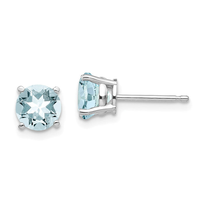 Million Charms 14k White Gold Aquamarine Earrings, 6mm x 6mm