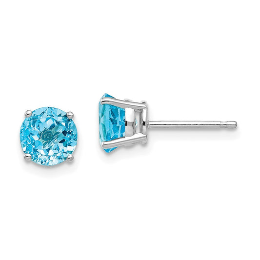 Million Charms 14k White Gold 6mm Blue Topaz Earrings, 6mm x 6mm