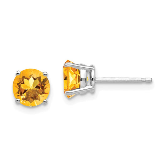 Million Charms 14k White Gold 6mm Citrine Earrings, 6mm x 6mm