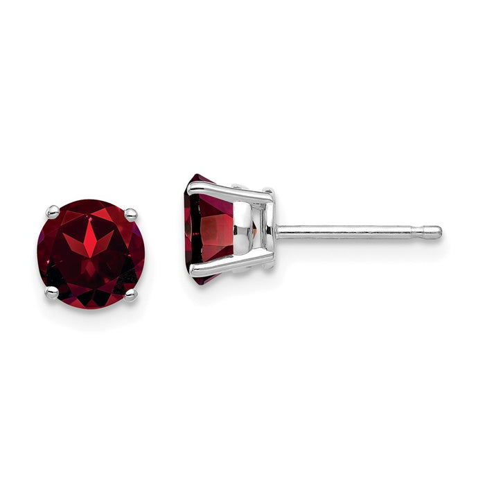 Million Charms 14k White Gold 6mm Garnet Earrings, 6mm x 6mm