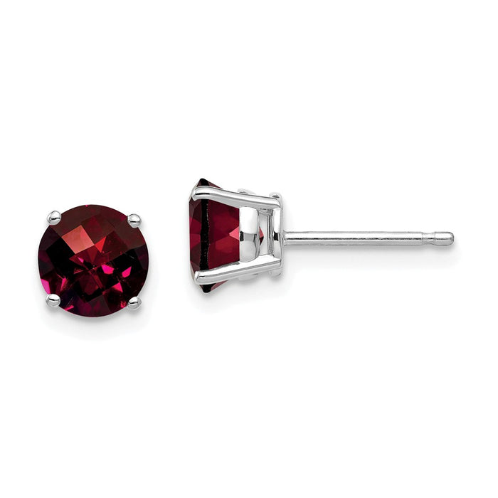 Million Charms 14k White Gold 6mm Garnet Checker Earrings, 6mm x 6mm