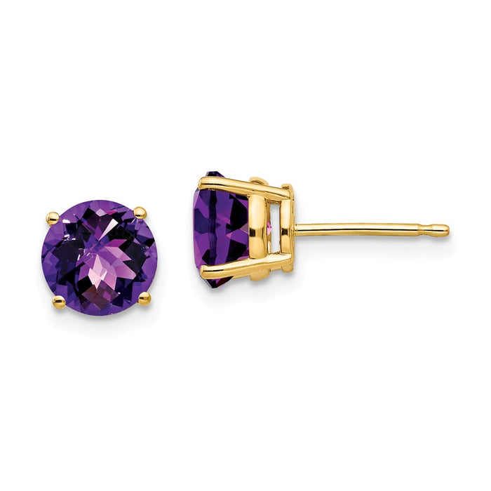 Million Charms 14k Yellow Gold 7mm Amethyst Checker Earrings, 7mm x 7mm