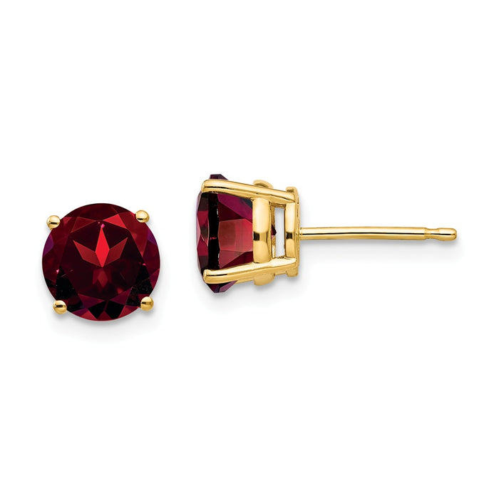 Million Charms 14k Yellow Gold 7mm Garnet Post Earrings, 7mm x 7mm