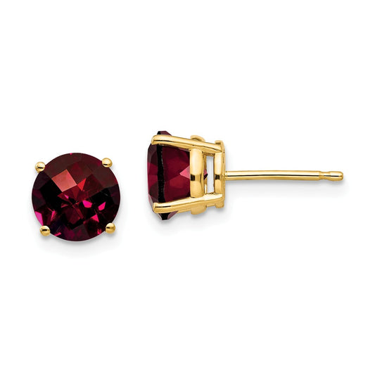 Million Charms 14k Yellow Gold 7mm Garnet Checker Earrings, 7mm x 7mm