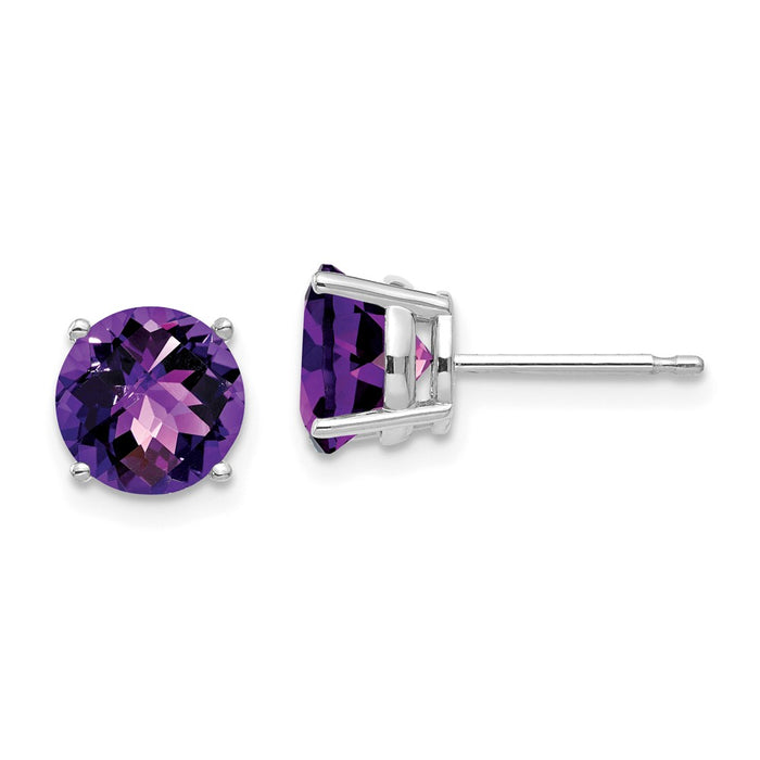 Million Charms 14k White Gold 7mm Amethyst Checker Earrings, 7mm x 7mm