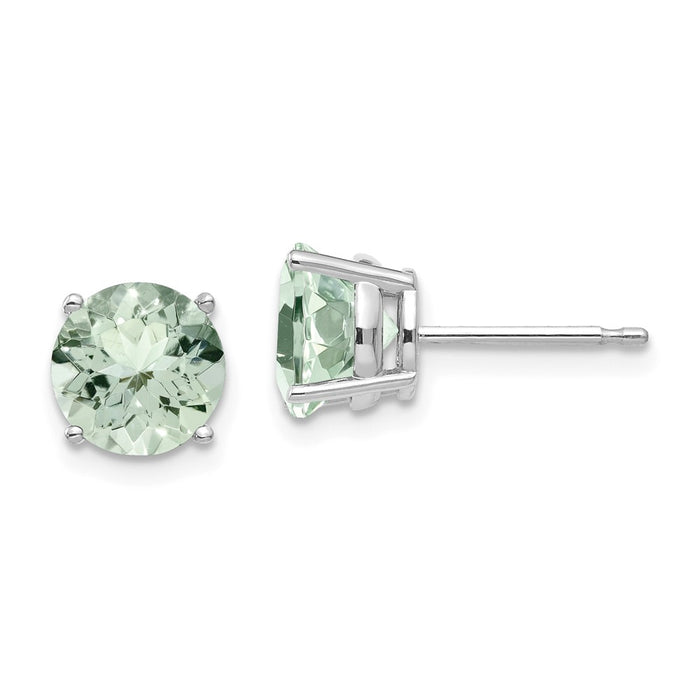 Million Charms 14k White Gold 7mm Round Green Quartz Earrings, 8mm x 8mm